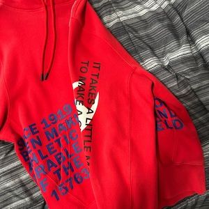 Red Champion Hoodie with Text